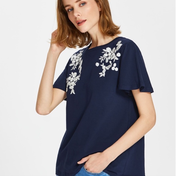 SHEIN Floral Embroidered Flutter Sleeve Tee - Picture 6 of 10